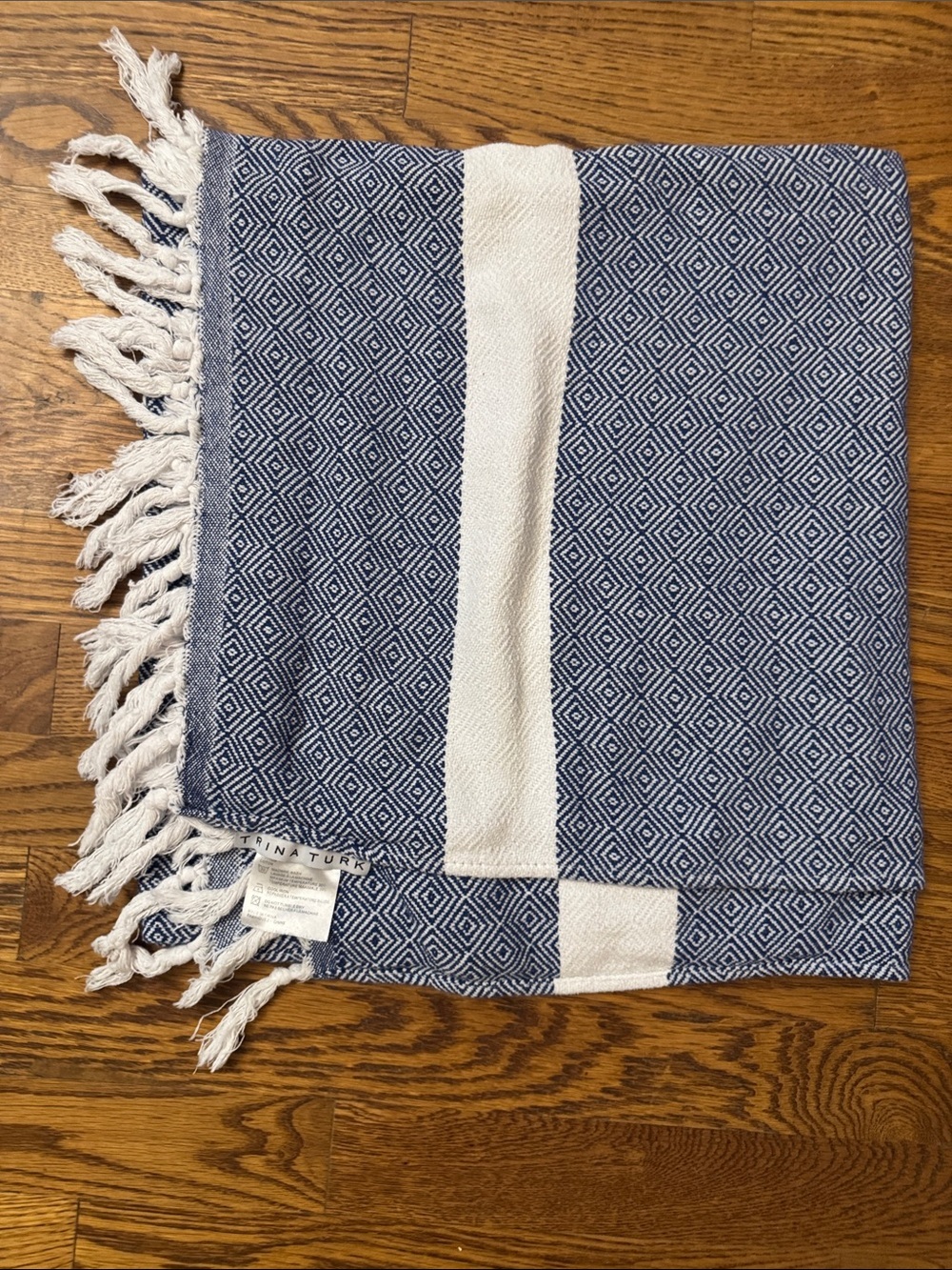 Trina Turk Navy and White Diamond Woven Beach Towel